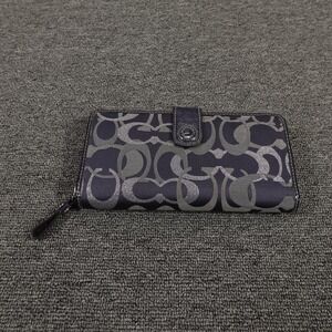 Coach Wallet Womens One Size Blue Zip Around Signature C Logo Leather Accordion